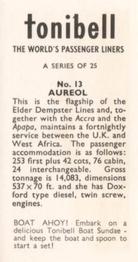 1963 Tonibell The World's Passenger Liners #13 Aureol Back