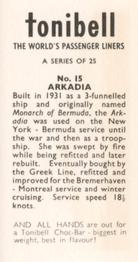 1963 Tonibell The World's Passenger Liners #15 Arkadia Back