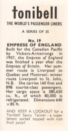 1963 Tonibell The World's Passenger Liners #19 Empress of England Back