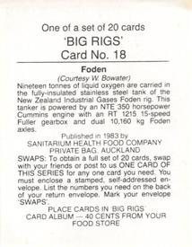 1983 Sanitarium Big Rigs #18 Foden (NTE 350) Back