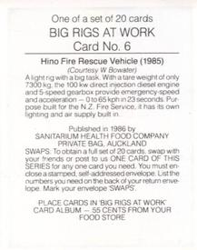 1986 Sanitarium Big Rigs at Work #6 Hino Fire Rescue Vehicle (1985) Back