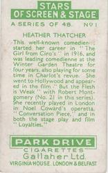 1935 Gallaher Stars of Screen & Stage #1 Heather Thatcher Back