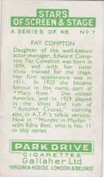 1935 Gallaher Stars of Screen & Stage #7 Fay Compton Back