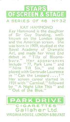 1935 Gallaher Stars of Screen & Stage #32 Kay Hammond Back