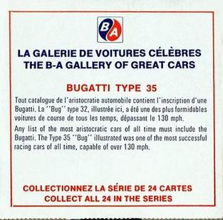 1967 BA Gallery of Great Cars - English / French Backs #NNO Bugatti Type 35 Back