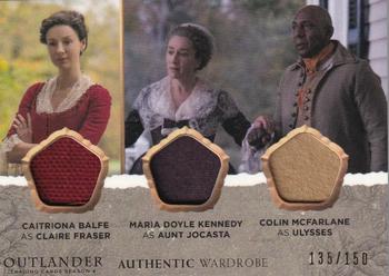 2020 Cryptozoic Outlander Season 4 - Wardrobe Triple #TM02 Caitriona Balfe as Claire Fraser / Maria Doyle Kennedy as Aunt Jocasta / Colin McFarlane as Ulysses Front