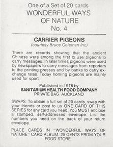 1978 Sanitarium Health Foods Wonderful Ways of Nature #4 Carrier Pigeons Back