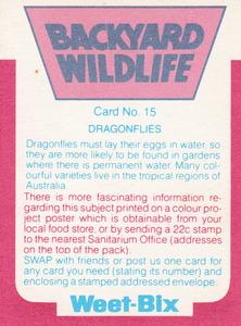 1981 Weet-Bix Backyard Wildlife #15 Dragonflies Back