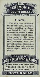 1911 Player's Ceremonial and Court Dress #20 A Baron Back