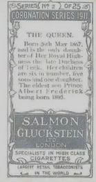 1911 Salmon & Gluckstein Coronation Series #2 The Queen Back