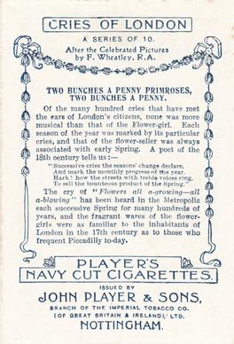 1912 Player's Cries of London (Large) #NNO Two Bunches a Penny Primroses, two Bunches a Penny Back