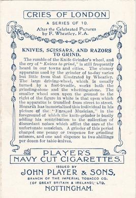 1912 Player's Cries of London (Large) #NNO Knives, Scissors, and Razors to Grind Back