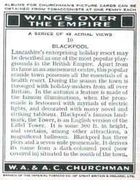 1939 Churchman's Wings Over the Empire #10 Blackpool Back