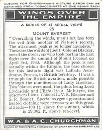 1939 Churchman's Wings Over the Empire #28 Mount Everest Back