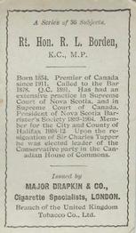 1916 Major Drapkin & Co. Celebrities of the Great War #NNO Rt Hon RL Borden Back