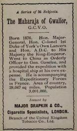 1916 Major Drapkin & Co. Celebrities of the Great War #NNO The Maharaja of Gwalior Back