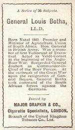 1916 Major Drapkin & Co. Celebrities of the Great War #NNO General Louis Botha Back
