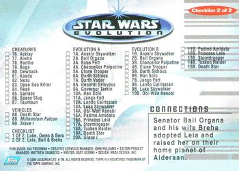 2006 Topps Star Wars: Evolution Update Edition - Connections Checklists #2 Princess Leia / Bail Organa / Breha Organa Back