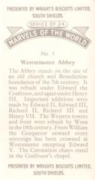 1954 Wright's Biscuits Marvels of the World #1 Westminster Abbey Back