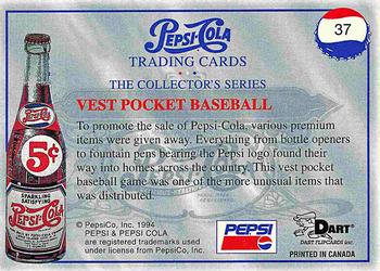 1994 Dart Pepsi-Cola Collector's Series 1 #37 Vest Pocket Baseball Back