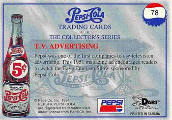 1994 Dart Pepsi-Cola Collector's Series 1 #78 T.V. Advertising Back
