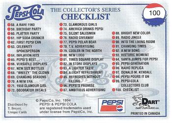 1994 Dart Pepsi-Cola Collector's Series 1 #100 The Collector's Series Checklist Back