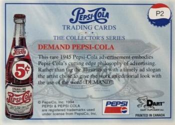 1994 Dart Pepsi-Cola Collector's Series 1 - Promos #P2 Demand Pepsi-Cola Back
