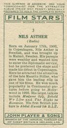 1934 Player's Film Stars Second Series #3 Nils Asther Back