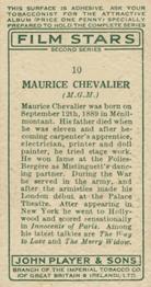 1934 Player's Film Stars Second Series #10 Maurice Chevalier Back