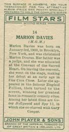1934 Player's Film Stars Second Series #14 Marion Davies Back