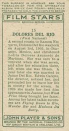 1934 Player's Film Stars Second Series #15 Dolores Del Rio Back