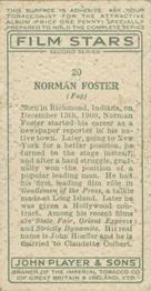 1934 Player's Film Stars Second Series #20 Norman Foster Back