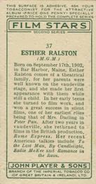 1934 Player's Film Stars Second Series #37 Esther Ralston Back