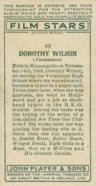 1934 Player's Film Stars Second Series #49 Dorothy Wilson Back
