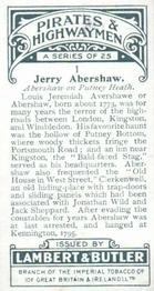 1926 Lambert & Butler Pirates and Highwaymen #1 Jerry Abershaw Back