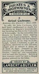 1926 Lambert & Butler Pirates and Highwaymen #6 Grizel Cochrane Back