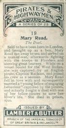 1926 Lambert & Butler Pirates and Highwaymen #19 Mary Read Back