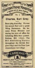 1928 Carreras British Prime Ministers #2 Charles, Earl Grey Back