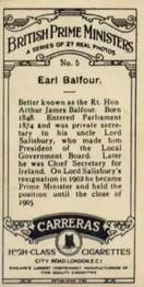 1928 Carreras British Prime Ministers #5 Earl Balfour Back