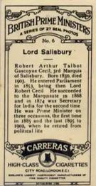 1928 Carreras British Prime Ministers #6 Lord Salisbury Back