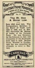 1928 Carreras British Prime Ministers #8 The Rt. Hon A. Bonar Law Back
