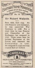 1928 Carreras British Prime Ministers #10 Sir Robert Walpole Back