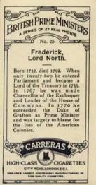 1928 Carreras British Prime Ministers #25 Frederick, Lord North Back