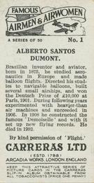 1936 Carreras Famous Airmen & Airwomen #1 Alberto Santos Dumont Back