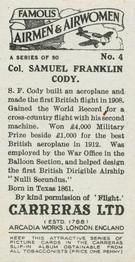 1936 Carreras Famous Airmen & Airwomen #4 Samuel Franklin Cody Back