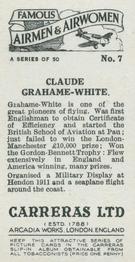 1936 Carreras Famous Airmen & Airwomen #7 Claude Grahame-White Back