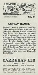 1936 Carreras Famous Airmen & Airwomen #9 Gustav Hamel Back
