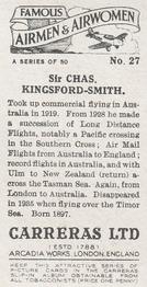 1936 Carreras Famous Airmen & Airwomen #27 Charles Kingsford-Smith Back
