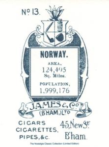 2001 James & Co Arms of Countries c1915 Reprint #13 Norway Back