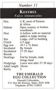 1996 Emerald Collectables Birds and their Eggs #11 Kestrel Back